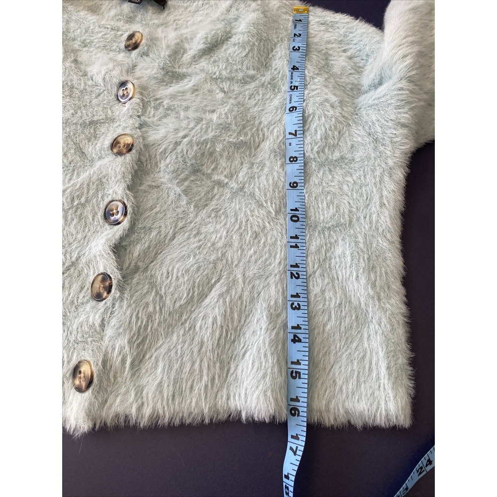 Lulus Crop Sweater Womens Extra Small Teal Soft Fuzzy Oversized Fluffy Y2K - Picture 9 of 12